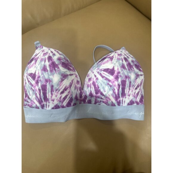 Victorias Secret Pink Wireless Push Up Bra Tie-Dye Purple & Pink Size 32D - Picture 1 of 7
